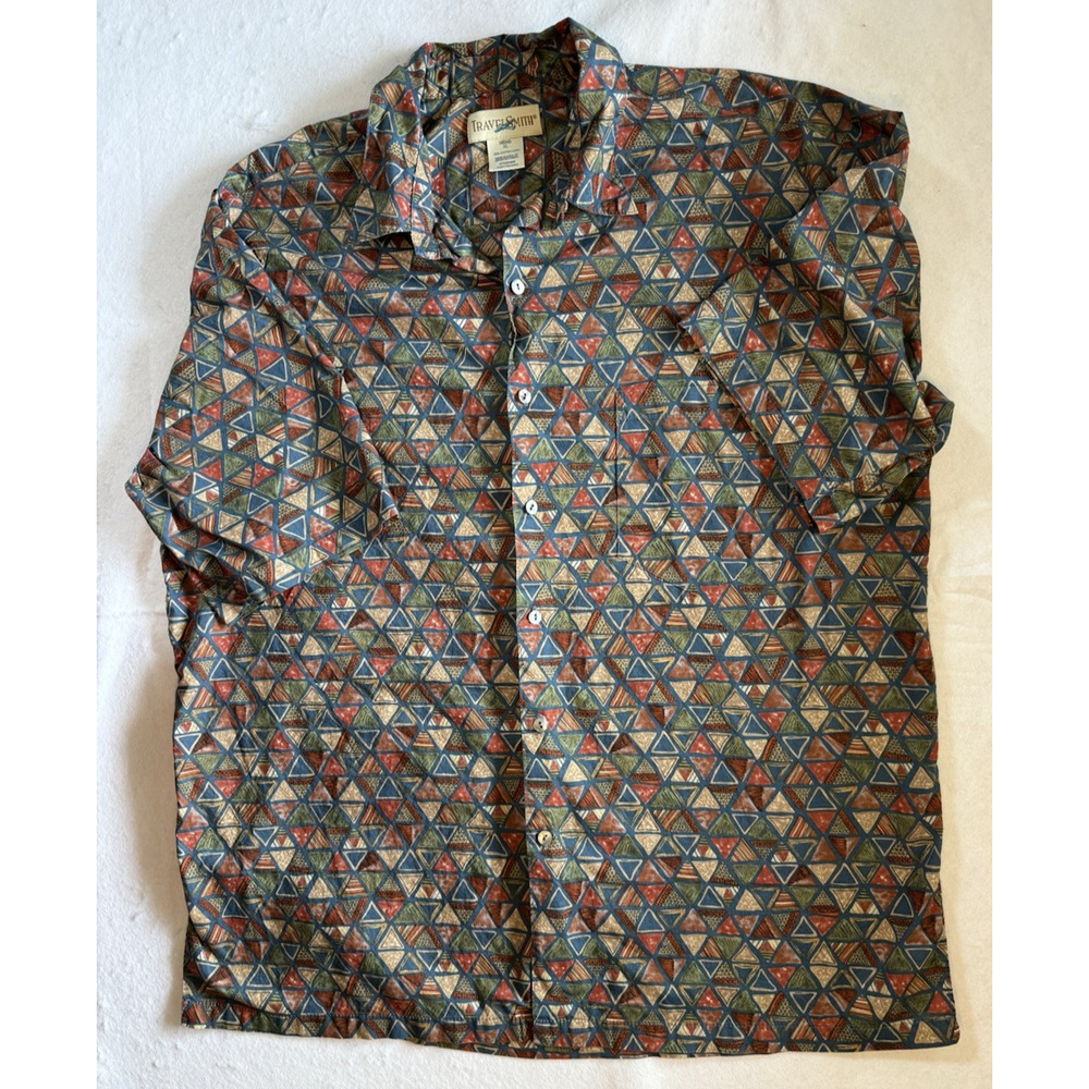 TravelSmith SS mens Shirt XL geometric travel vacation casual weekend EUC